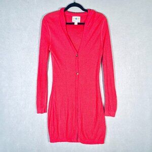 Title Nine Cardigan Sweater Womens M Washable Wool Hood Preppy Long Costal Boho